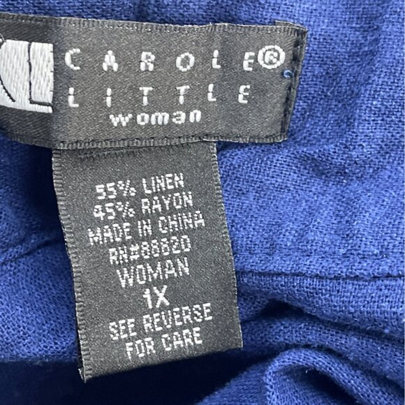 Carole Little Women’s Blue 3/4 Sleeve Top Embroidered Neckline Split Hem Sz 1X - Picture 8 of 9